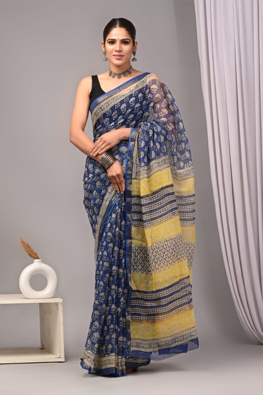 Blue & Yellow Designer kota doriya saree (MVKS20)