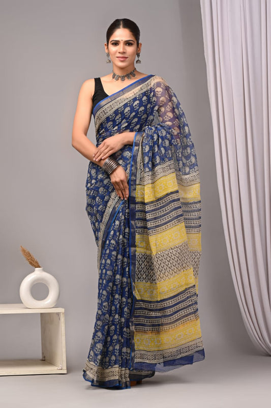 Blue & Yellow Designer kota doriya saree (MVKS20)