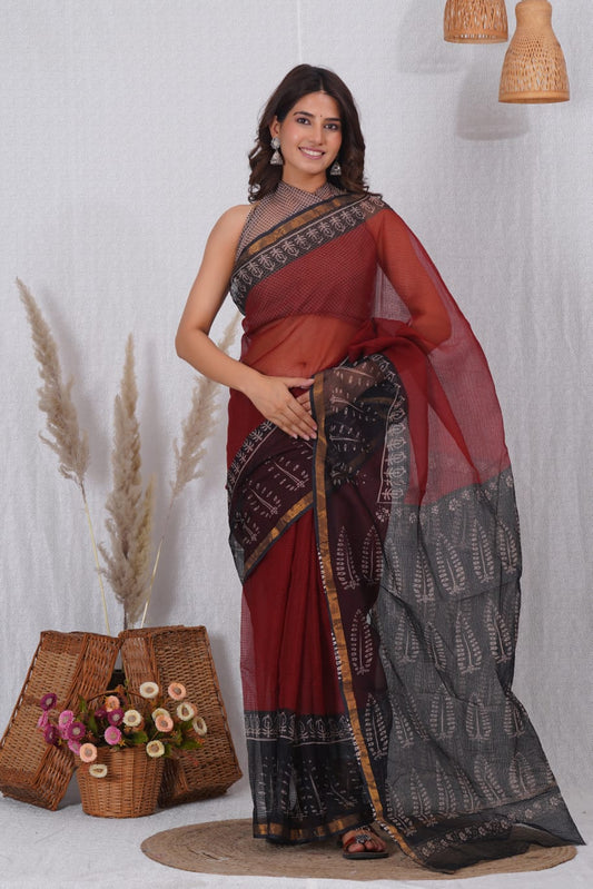 Red & Black Designer kota doriya saree (MVKS25)