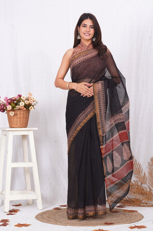 Black & Brown printed kota doriya saree (MVKS27)