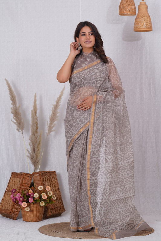 Beige Printed kota doriya saree (MVKS30)