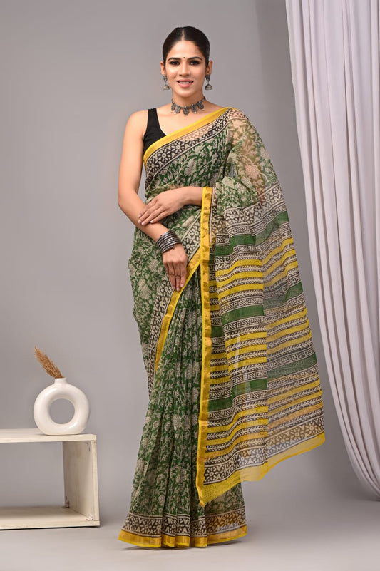 Green & Yellow kota doriya saree (MVKS32)
