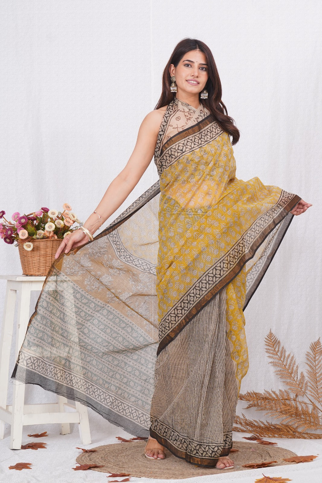 Mustard & Beige kota doriya saree (MVKS33)