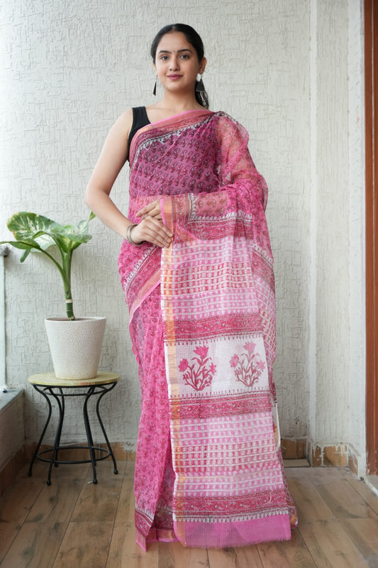 Pink Printed kota doriya saree (MVKS34)
