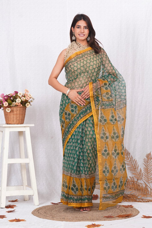 Green & Mustard Designer kota doriya saree (MVKS35)