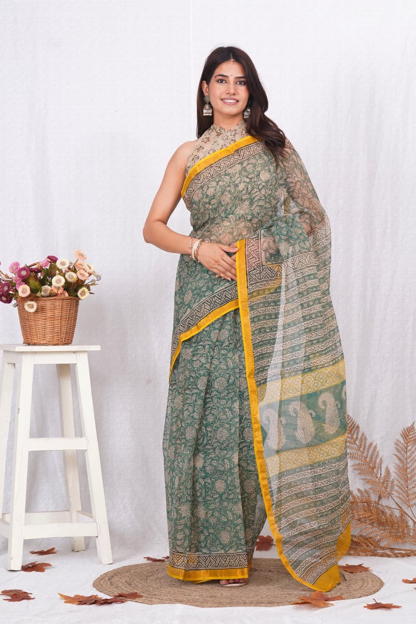 Green Printed kota doriya Saree (MVKS06)