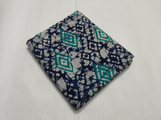 Blue White Geometric Batik Fabric | Cotton Print Material