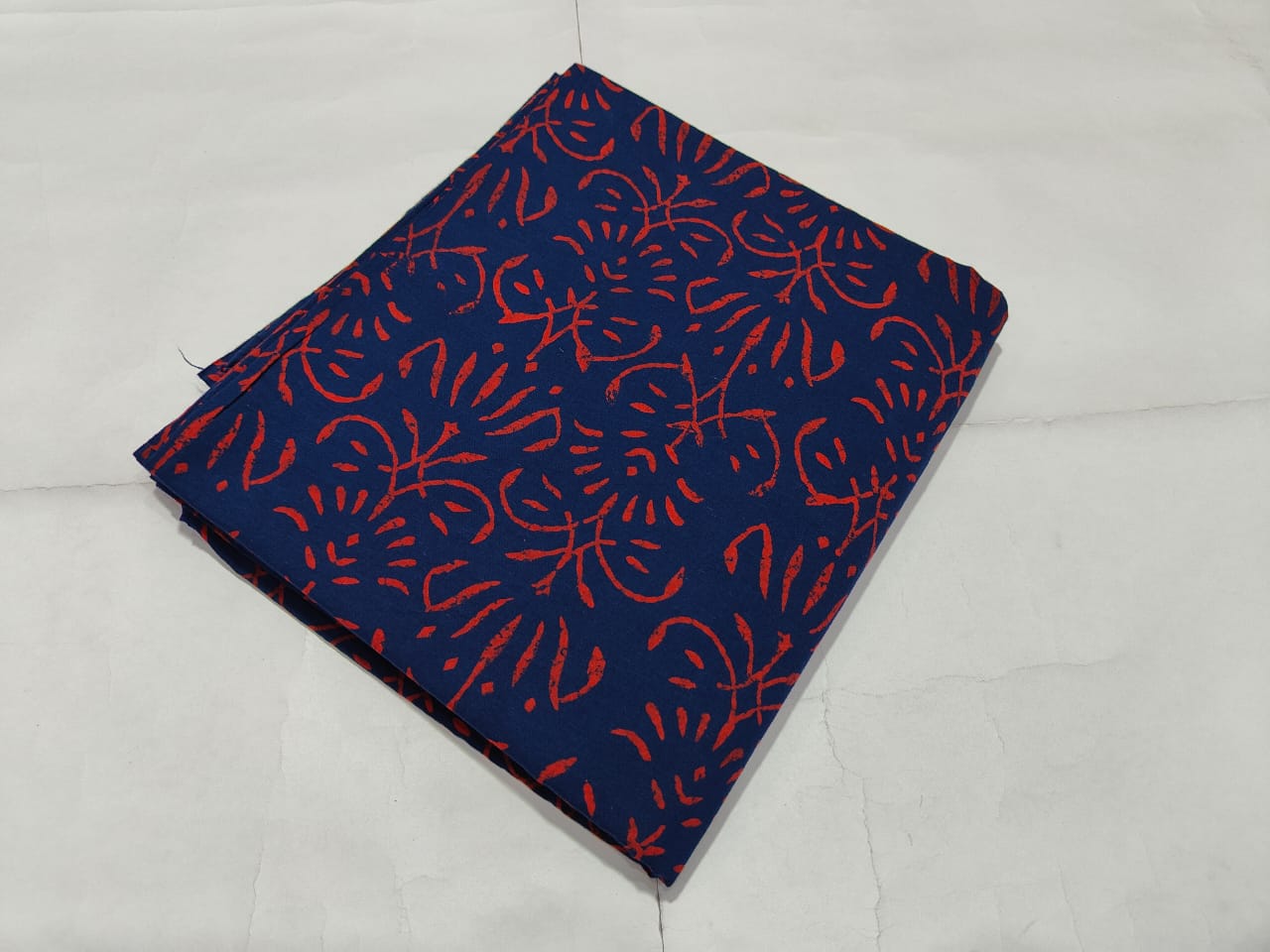 Blue Red Floral Printed Cotton Fabric Designer Style | Maharani Vastra