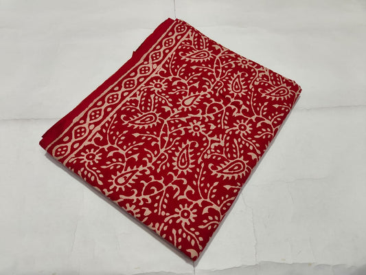 Red Traditional Border Printed Cotton Fabric | Maharani Vastra