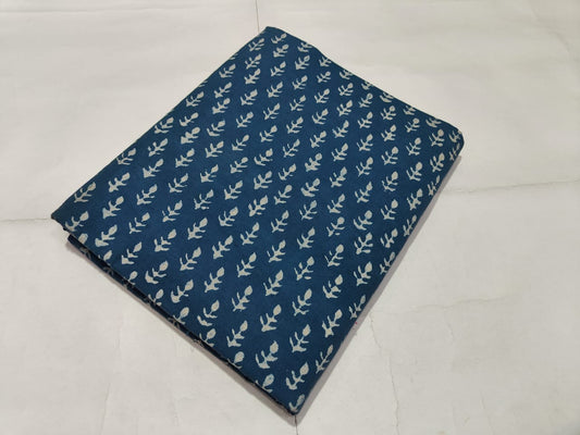 Blue Leaf Booti Printed Cotton Fabric Elegant Design | Maharani Vastra