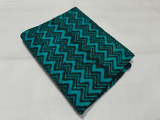 Teal Zigzag Printed Cotton Fabric Trendy Design | Maharani Vastra