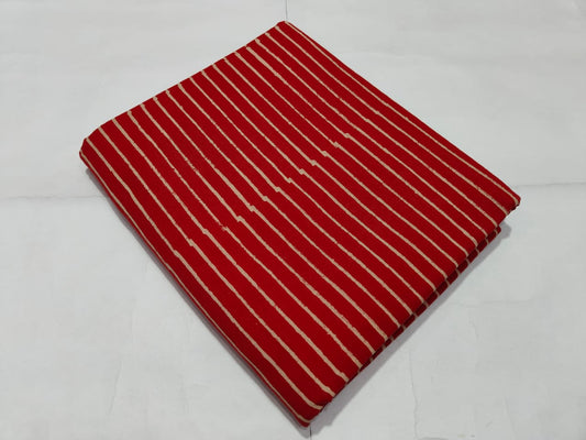 Red Stripe Printed Cotton Fabric Classic Design | Maharani Vastra