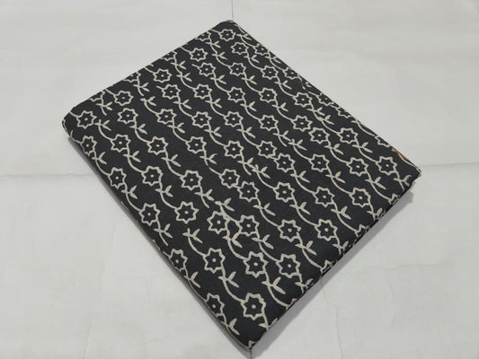 Black Floral Vine Printed Cotton Fabric Elegant Design | Maharani Vastra