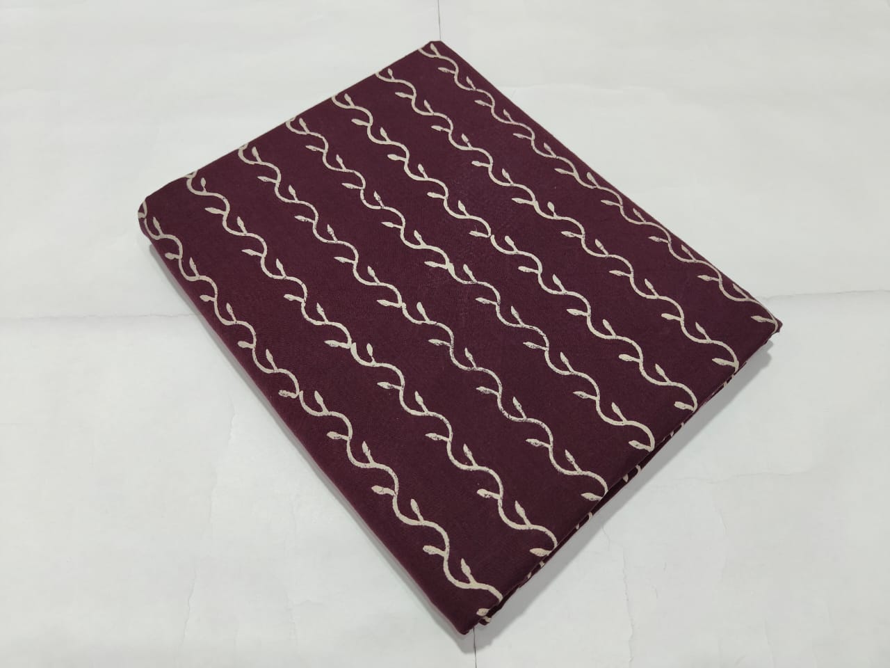 Maroon Wave Line Printed Cotton Fabric Minimal Design | Maharani Vastra
