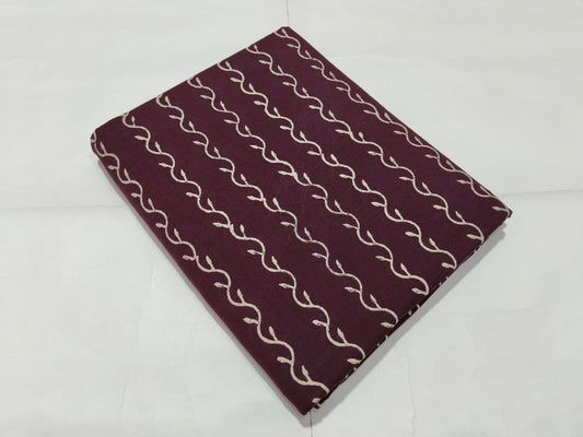 Maroon Wave Line Printed Cotton Fabric Minimal Design | Maharani Vastra
