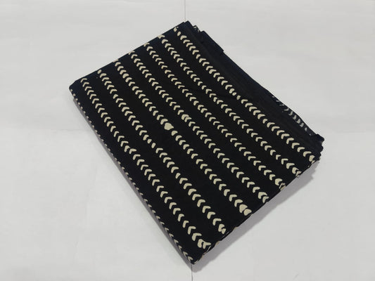 Black Mini Leaf Printed Cotton Fabric Elegant Pattern | Maharani Vastra