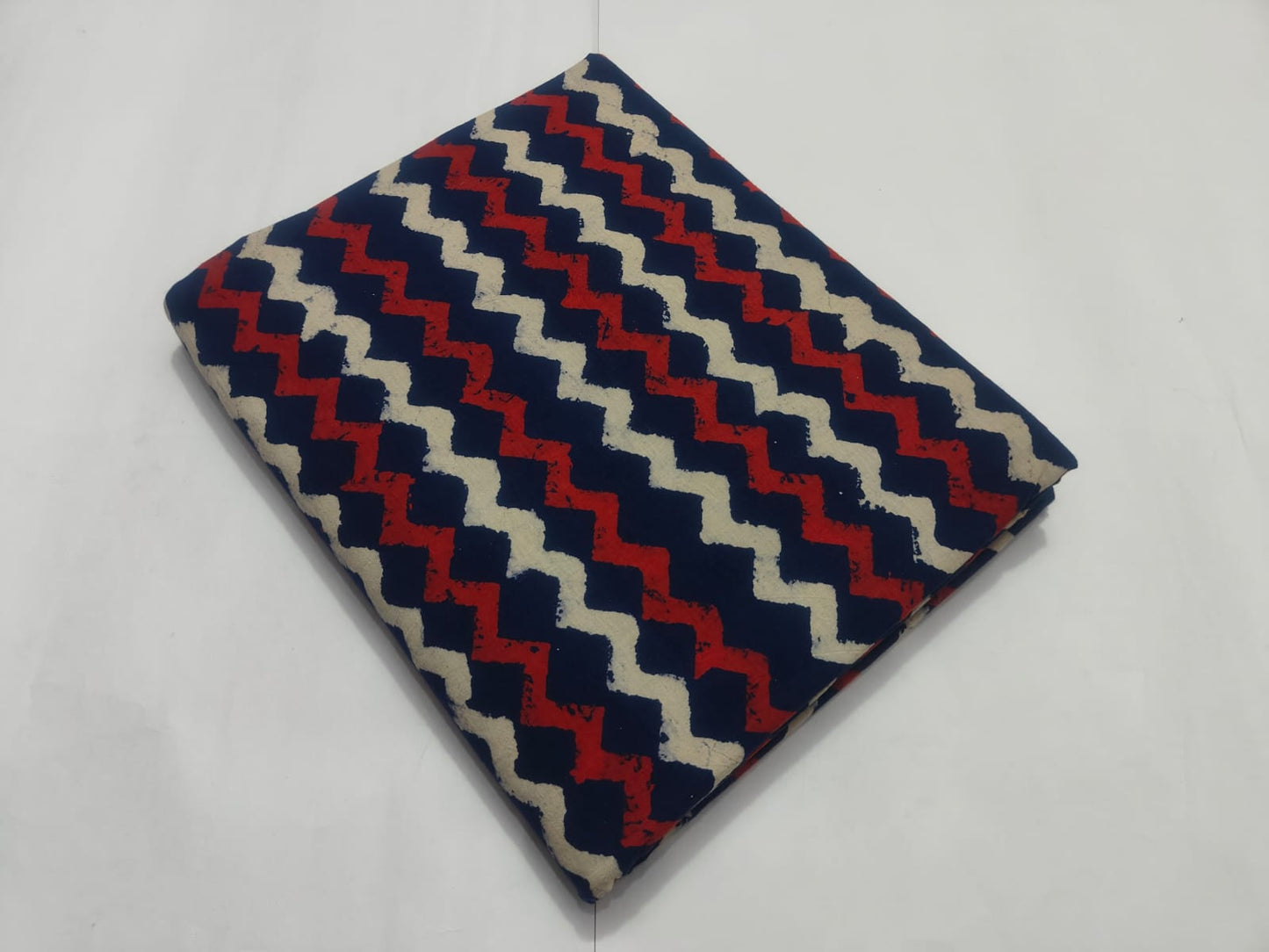 Blue Red Zigzag Printed Cotton Fabric Trendy Design | Maharani Vastra