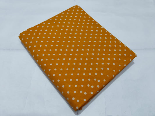 Mustard Polka Dot Printed Cotton Fabric Trendy Style | Maharani Vastra
