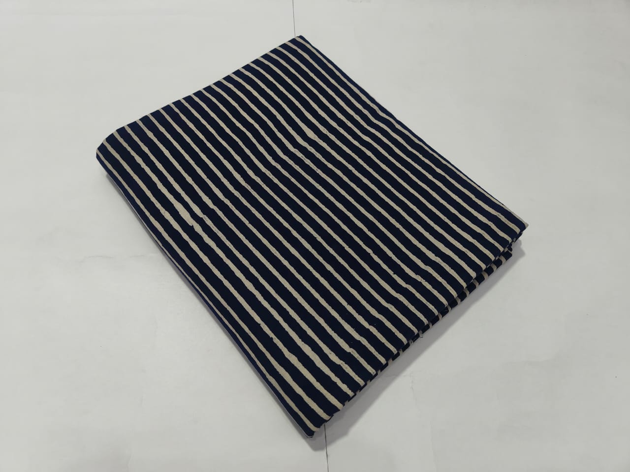 Navy Blue Stripe Printed Cotton Fabric Classic Design | Maharani Vastra