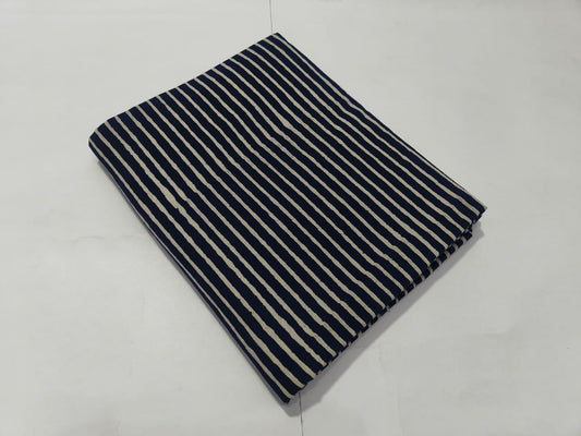 Navy Blue Stripe Printed Cotton Fabric Classic Design | Maharani Vastra