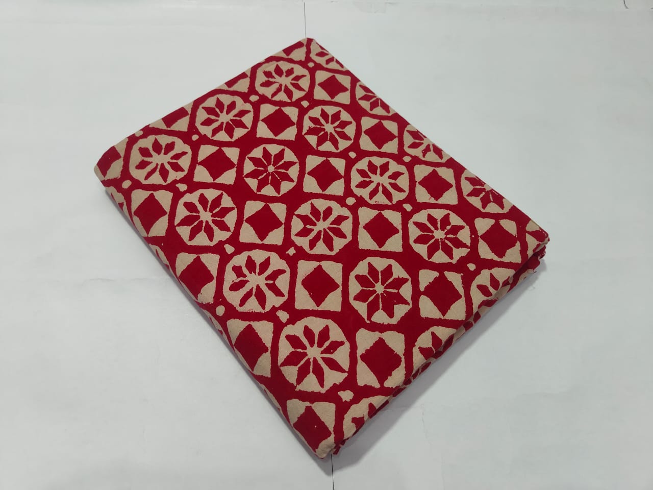 Red Geometric Floral Printed Cotton Fabric Traditional Design | Maharani Vastra