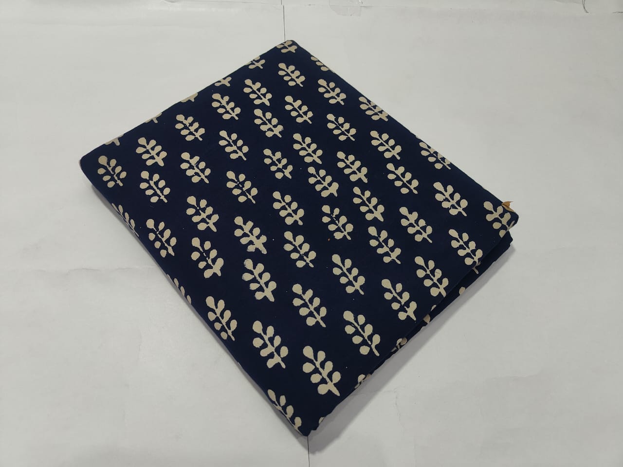 Navy Blue Leaf Booti Printed Cotton Fabric Elegant Design | Maharani Vastra