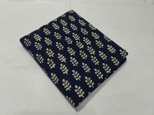 Navy Blue Leaf Booti Printed Cotton Fabric Elegant Design | Maharani Vastra