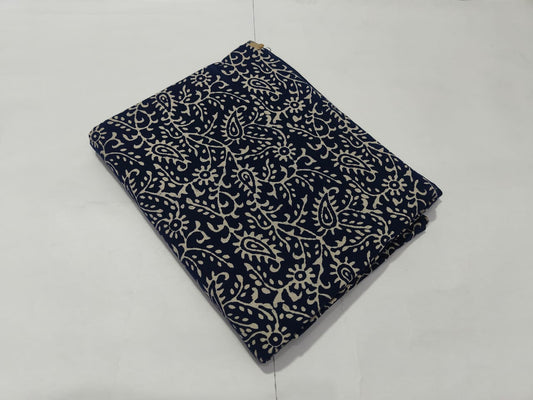 Navy Blue Paisley Floral Printed Cotton Fabric Designer Style | Maharani Vastra