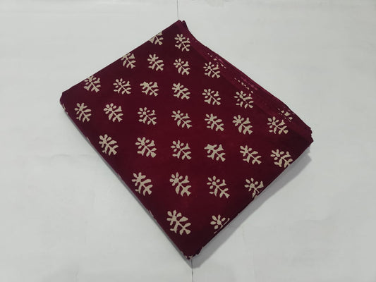 Maroon Small Flower Printed Cotton Fabric Classic Design | Maharani Vastra