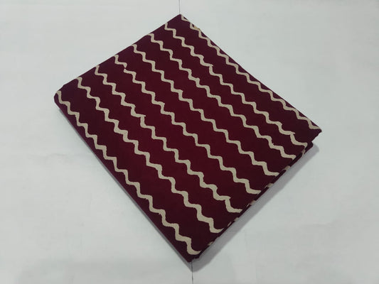 Maroon Wave Stripe Printed Cotton Fabric Minimal Style | Maharani Vastra