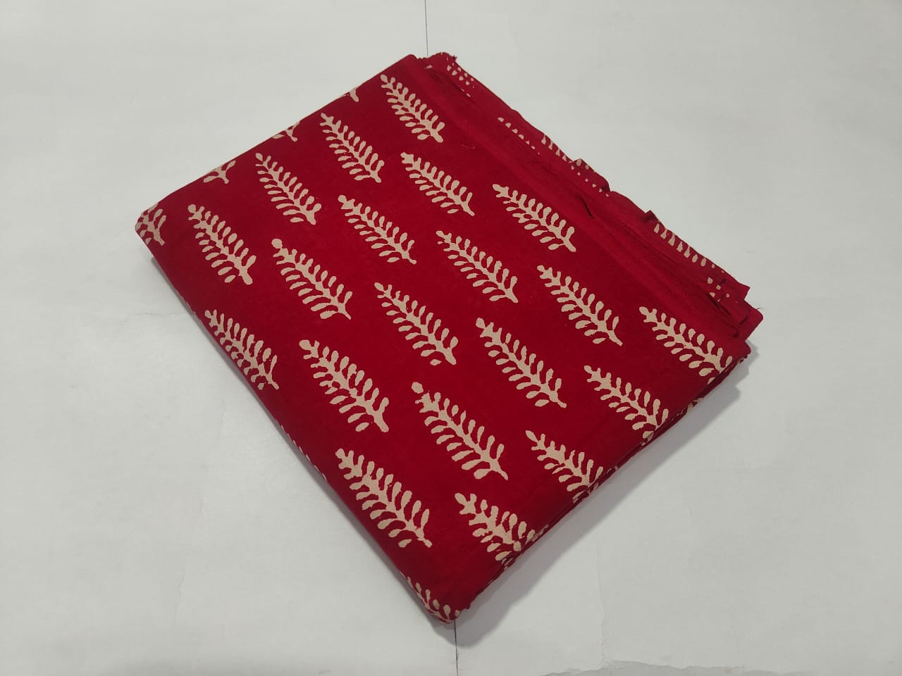 Red Leaf Stripe Printed Cotton Fabric Elegant Pattern | Maharani Vastra