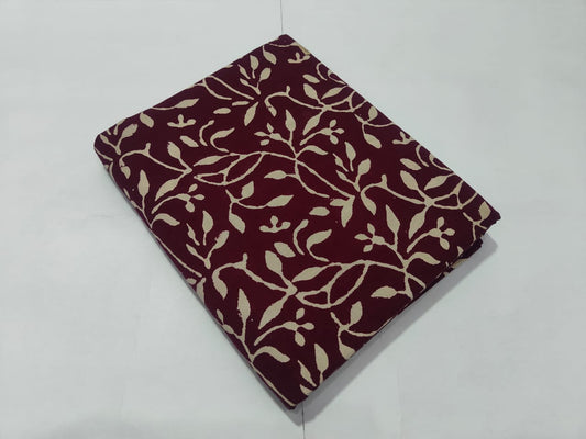 Maroon Floral Vine Printed Cotton Fabric Designer Look | Maharani Vastra