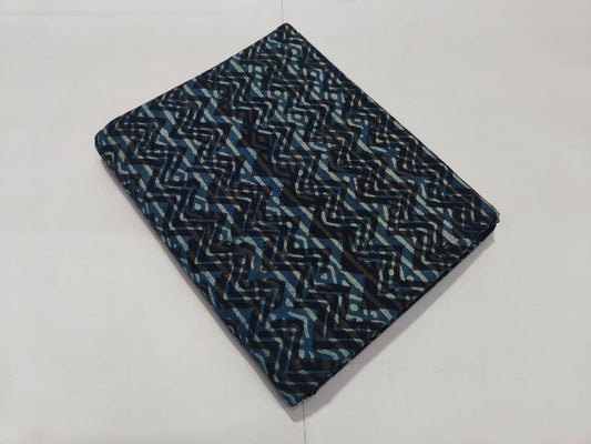 Indigo Zigzag Tribal Printed Cotton Fabric Traditional Pattern | Maharani Vastra