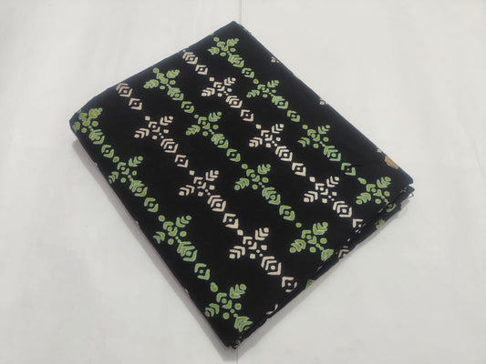 Navy Blue Green Printed Cotton Fabric Small Motif | Maharani Vastra