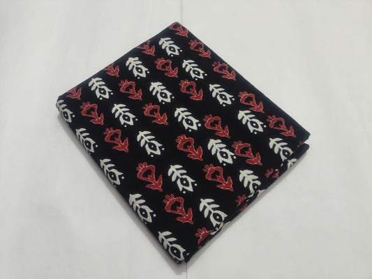 Navy Blue Red White Ethnic Printed Cotton Fabric | Maharani Vastra