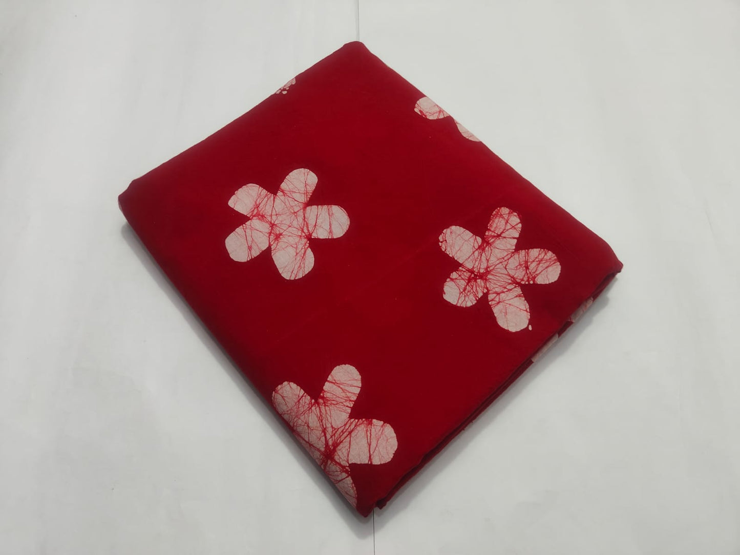 Red White Floral Batik Printed Cotton Fabric | Maharani Vastra
