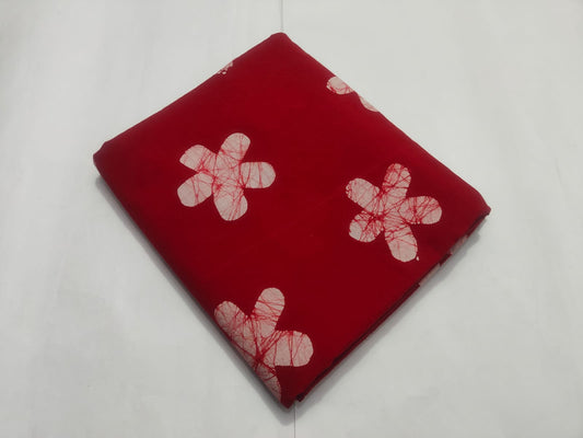 Red White Floral Batik Printed Cotton Fabric | Maharani Vastra