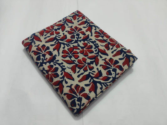 Maharani Vastra Floral Printed Running Fabric Cream Red Blue