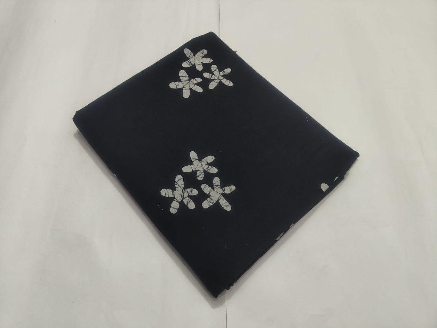 Navy Blue White Floral Printed Cotton Fabric | Maharani Vastra