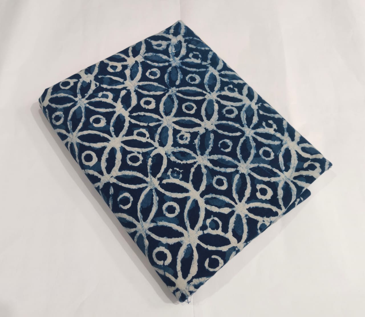 Indigo Geometric Batik Printed Cotton Fabric | Maharani Vastra
