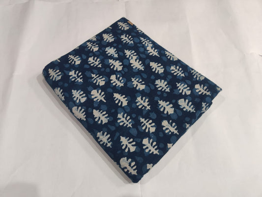 Indigo Leaf Printed Cotton Fabric Stylish Design | Maharani Vastra