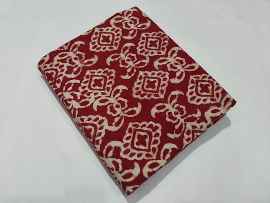 Red Traditional Printed Cotton Fabric Ethnic Design | Maharani Vastra