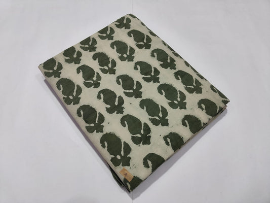 Cream Green Booti Printed Cotton Fabric Online | Maharani Vastra