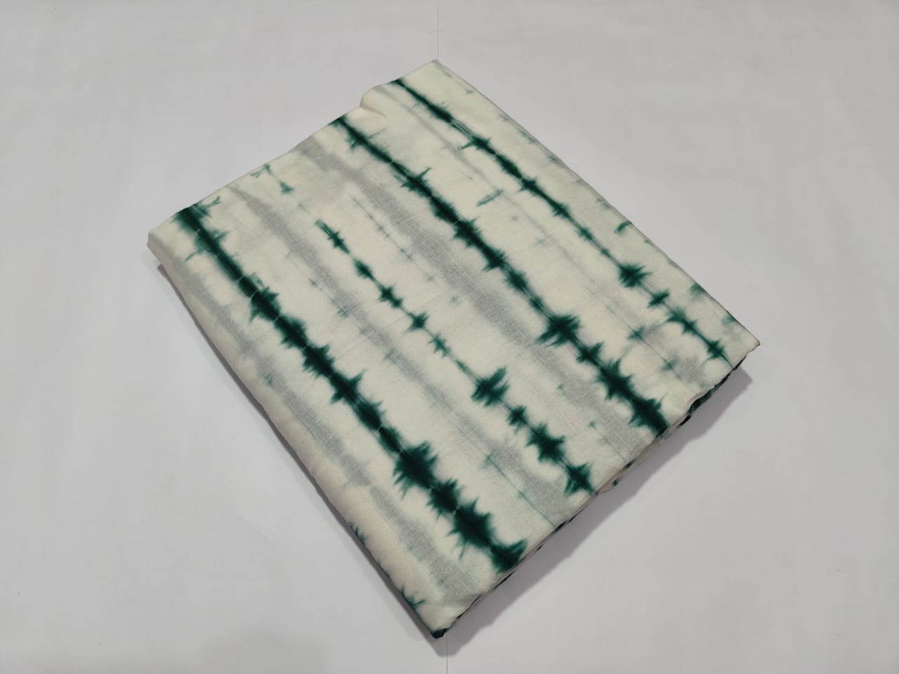 Green White Tie Dye Cotton Fabric Striped Design | Maharani Vastra