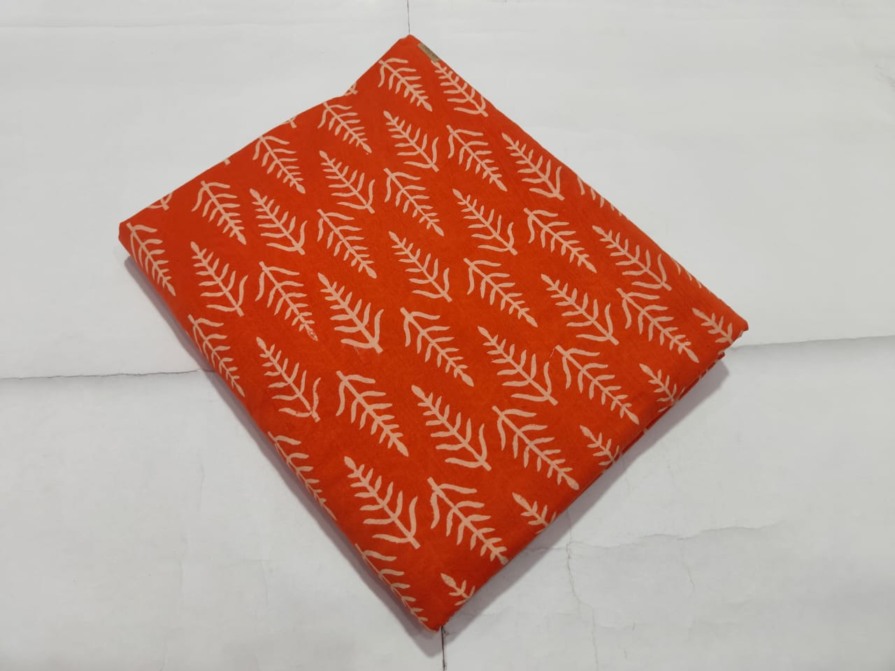 Orange Leaf Printed Cotton Fabric for Dresses | Maharani Vastra