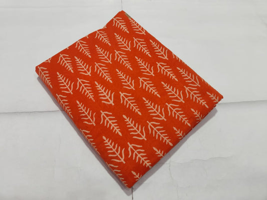 Orange Leaf Printed Cotton Fabric for Dresses | Maharani Vastra