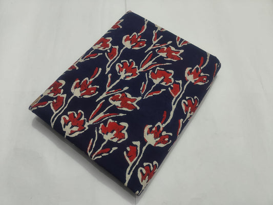 Maharani Vastra Navy Blue Flower Printed Running Fabric