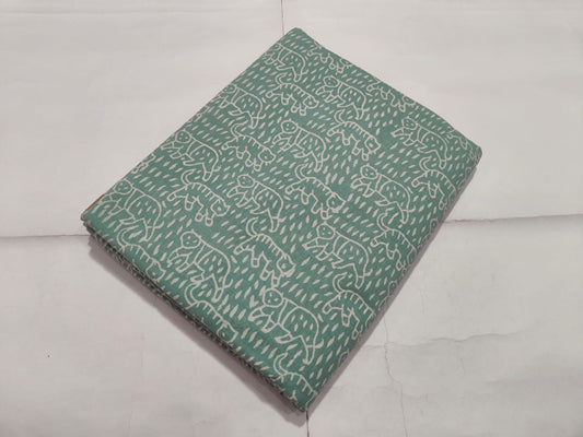 Mint Green Animal Printed Cotton Fabric Unique Design | Maharani Vastra
