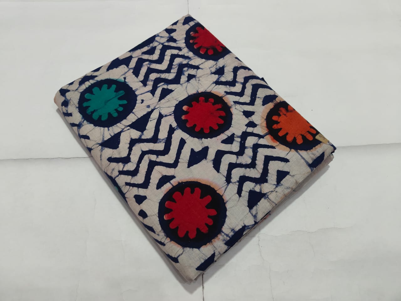 Blue Zigzag Circle Printed Cotton Fabric | Maharani Vastra