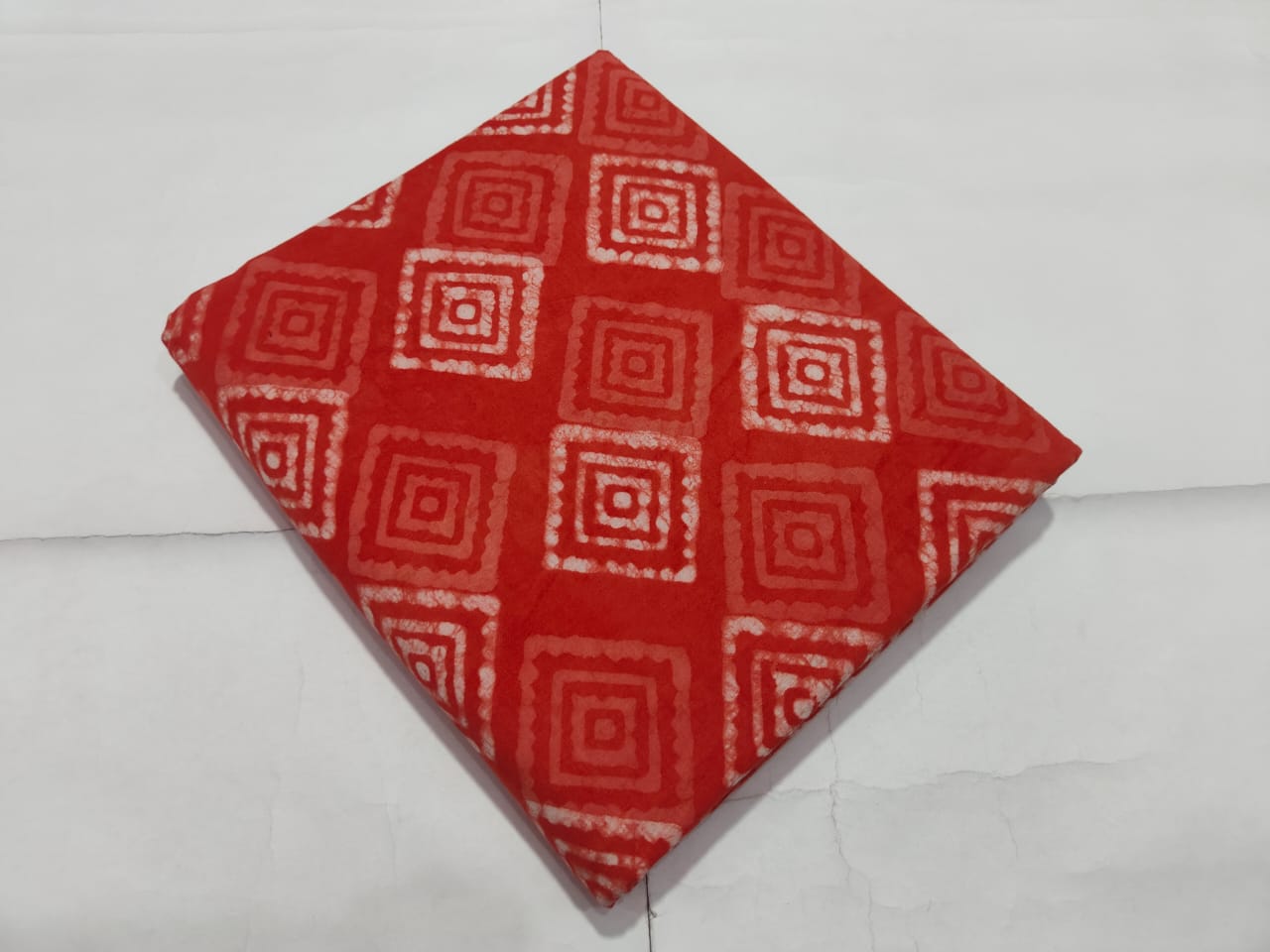 Red Square Printed Cotton Fabric Geometric Design | Maharani Vastra